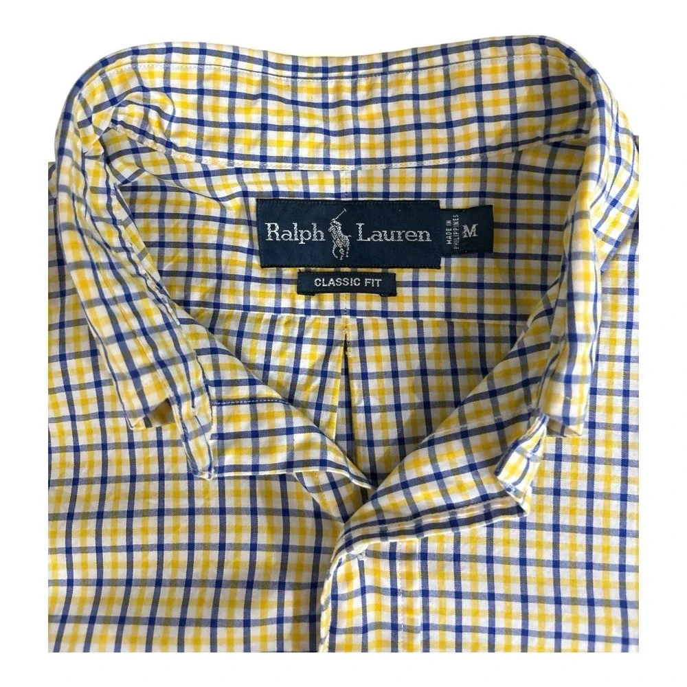 Polo Ralph Lauren Shirt Medium Blue Yellow Plaid Pony Button Up Long Sleeve